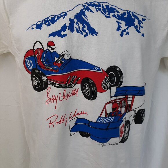 NOS 1992 Robby & Bobby Unser Pikes Peak Race to the Clouds Small White T-Shirt - Picture 3 of 12